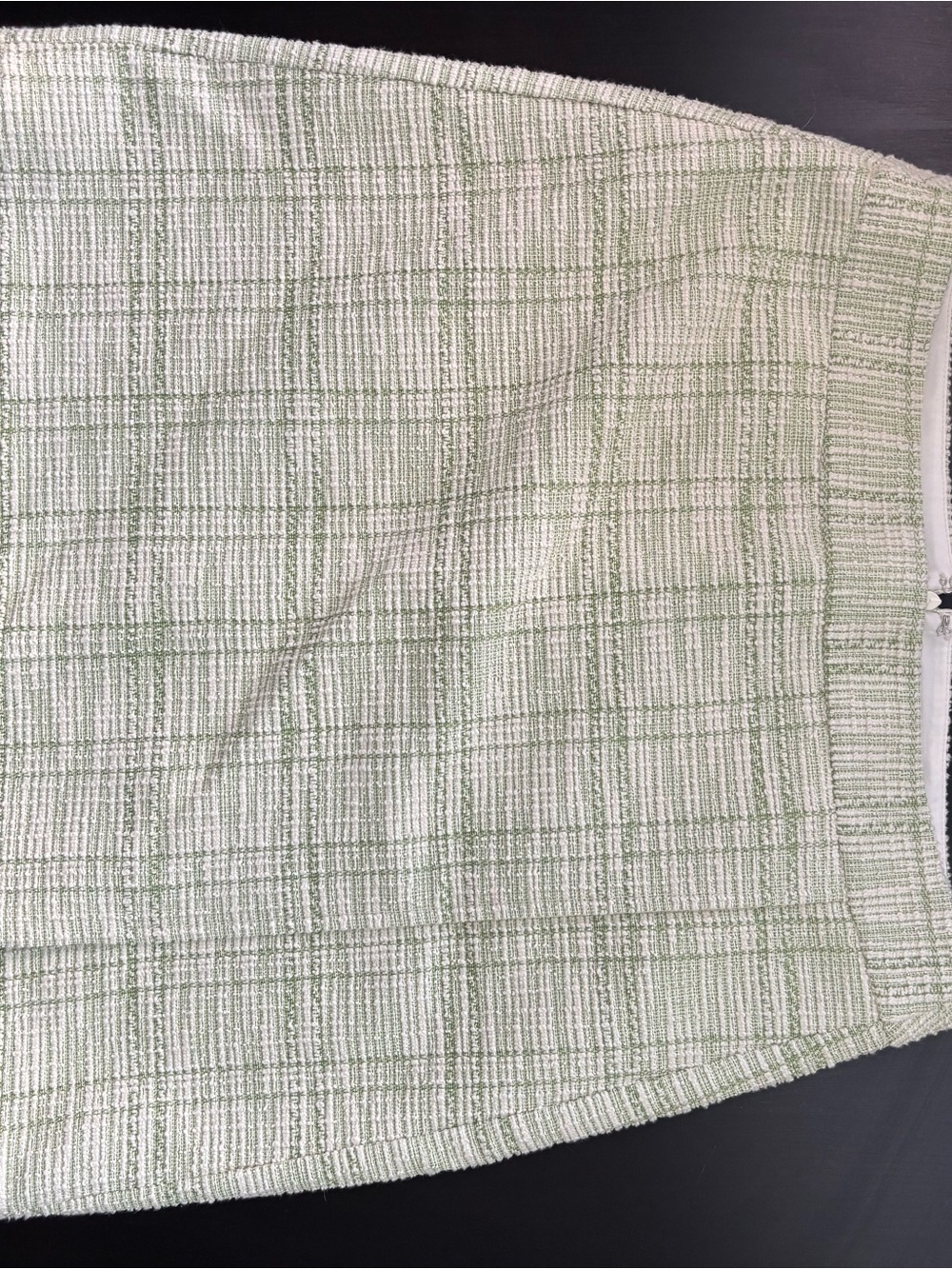 LOFT Green and Ivory Plaid Textured Skirt